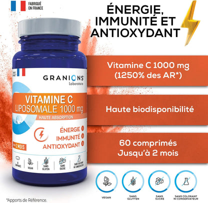 | Vitamine C Liposomale 1000 Mg | Contribue Au Fonctionnement Normal Du Système Immunitaire Et À Réduire La Fatigue | Haute Absorption | Fabrique En France | 60 Comprimés