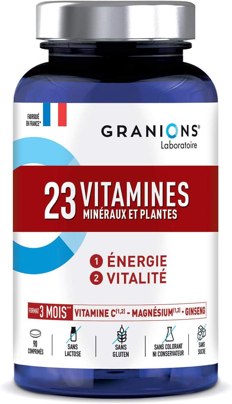 23 VITAMINES - Multivitamines Magnesium, Vitamine D, Vitamine C, Zinc, Chrome, Ginseng, Selenium, Iode - Energie & Vitalité - anti Fatigue - 90 Comprimés Format 3 MOIS - Fabriqué En France