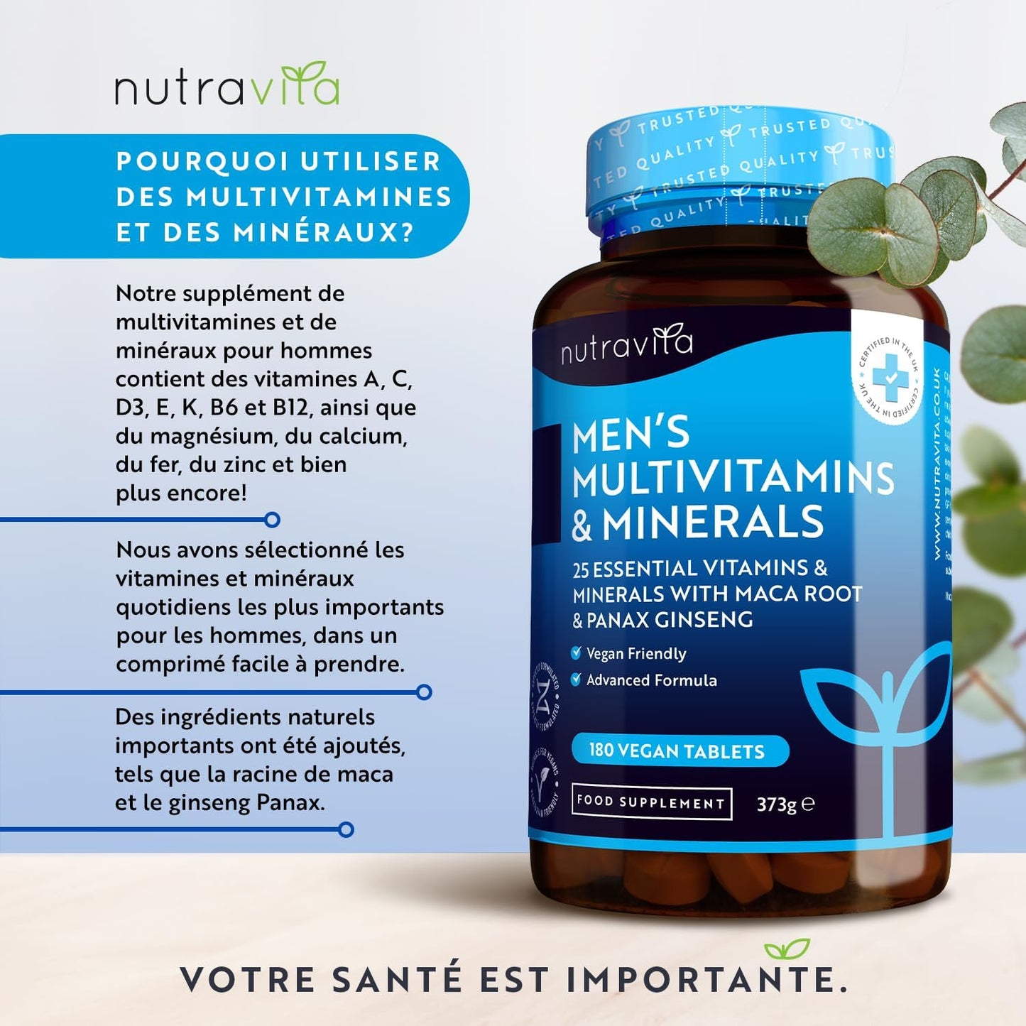 Multivitamines Et Minéraux Pour Hommes - 25 Vitamines Et Minéraux Actifs Essentiels - 180 Comprimés