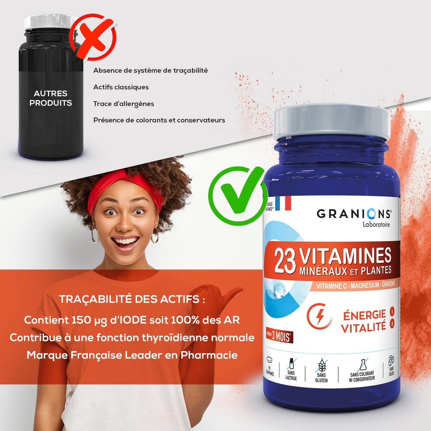 23 VITAMINES - Multivitamines Magnesium, Vitamine D, Vitamine C, Zinc, Chrome, Ginseng, Selenium, Iode - Energie & Vitalité - anti Fatigue - 90 Comprimés Format 3 MOIS - Fabriqué En France