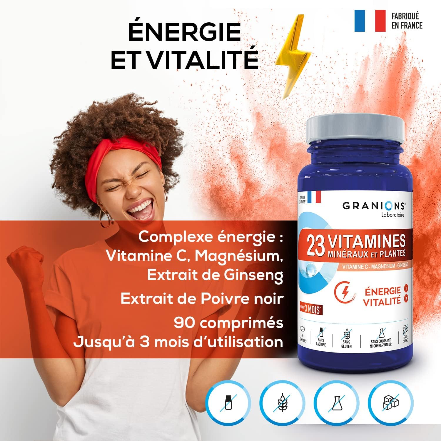 23 VITAMINES - Multivitamines Magnesium, Vitamine D, Vitamine C, Zinc, Chrome, Ginseng, Selenium, Iode - Energie & Vitalité - anti Fatigue - 90 Comprimés Format 3 MOIS - Fabriqué En France