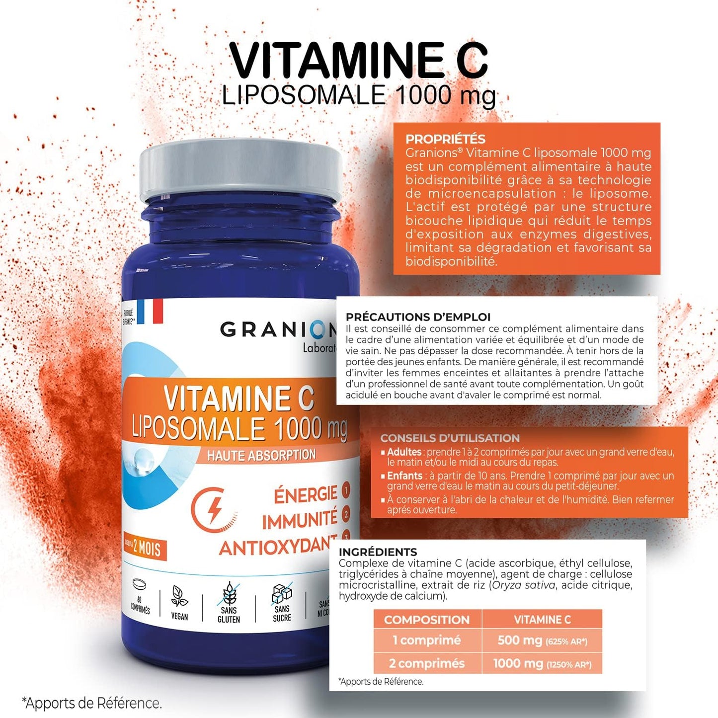 | Vitamine C Liposomale 1000 Mg | Contribue Au Fonctionnement Normal Du Système Immunitaire Et À Réduire La Fatigue | Haute Absorption | Fabrique En France | 60 Comprimés